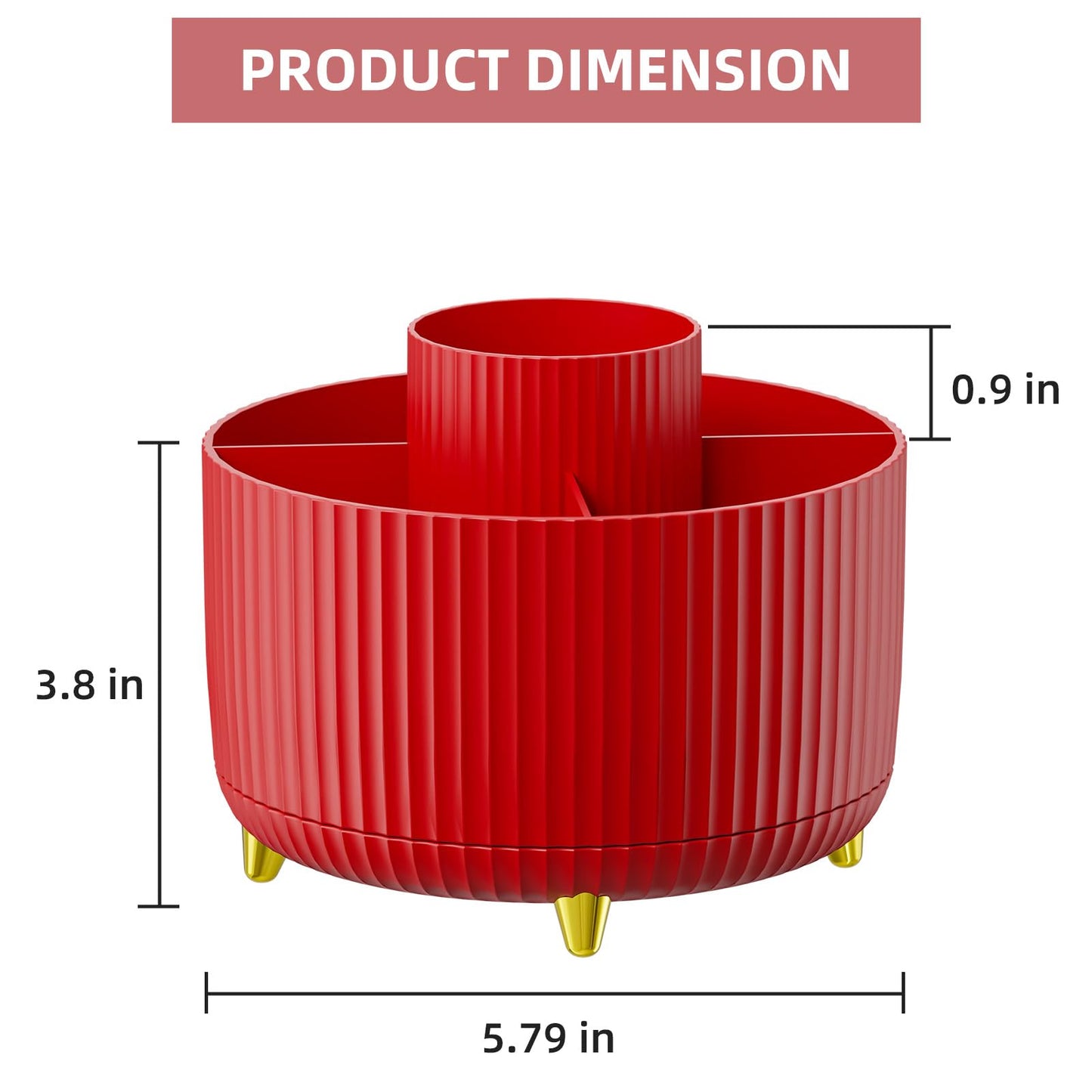 Marbrasse Desk Organizer, 360-Degree Rotating Pen Holder for Desk, Desk Organizers and Accessories with 5 Compartments Pencil Organizer, Art Supply Storage Box Caddy for Office, Home (Red)