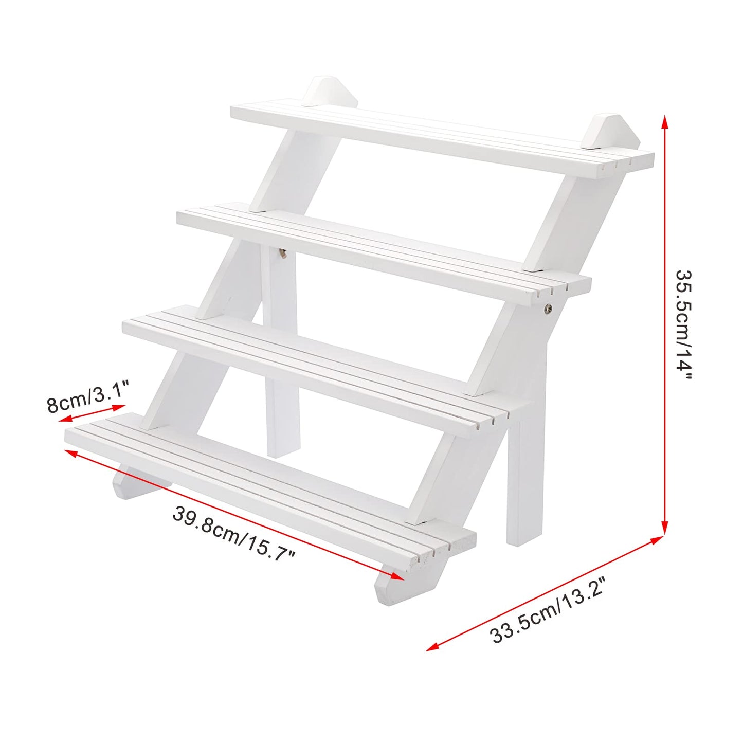 ELLDOO 4-Tier Wooden Display Riser, Retail Jewelry Card Display Stand, Rustic White Wooden Cupcake Stand Shelves, Organizer Showcase Cascading Merchandise Organizer Rack Vendor Display Supplies