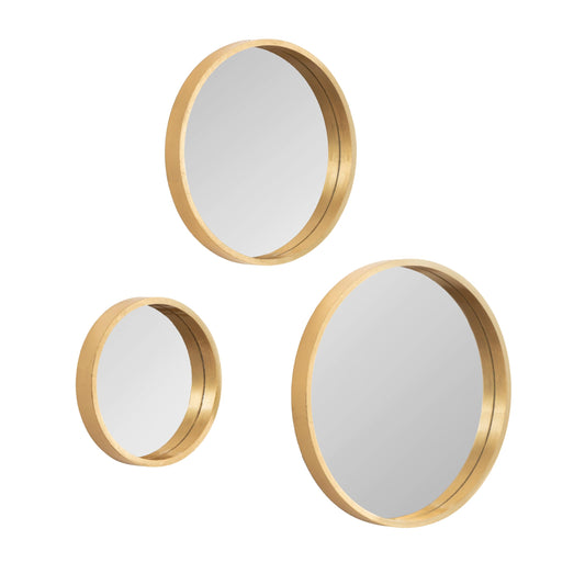 Kate and Laurel Travis Modern Round Wall Mirror Set; Set of 3; Varying Sizes; Gold; Decorative Three-Piece Circle Mirror Set for Use as Bathroom Mirror Decor or Gallery Wall Mirrors
