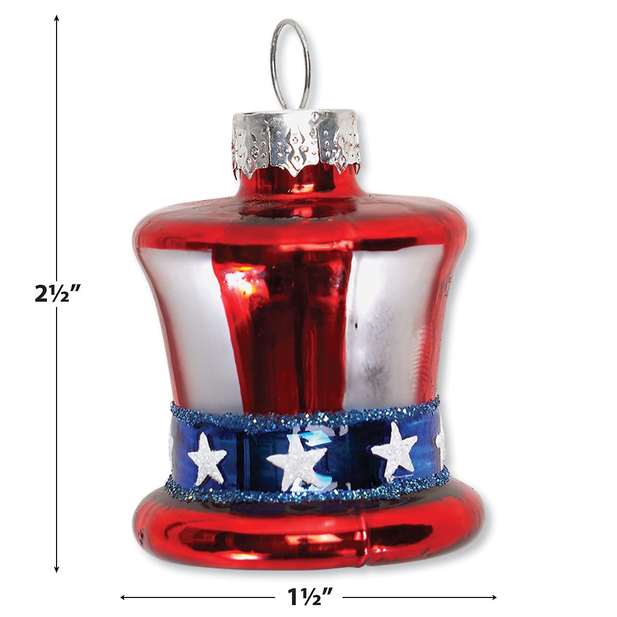 Lillian Vernon Uncle Sam Blown Glass Patriotic Ornaments - Handcrafted Hanging Tree Decorations, Uncle Sam American Hat Party Decor, 1.25 in, American, 12-Piece Set