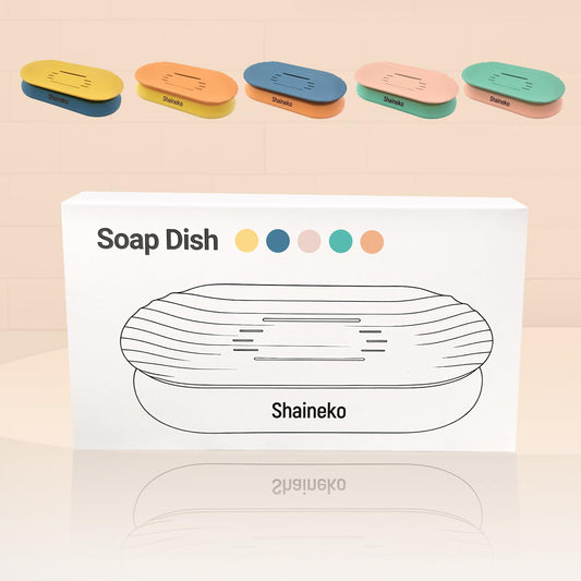 Shaineko Self-Draining Soap Dish for Shower - Bar Soap Holder with Drainage Holes, Wall Mounted, Non-Slip Weighted Base, Removable Tray for Bathroom Sink or Shower Ledge(Green & Pink)