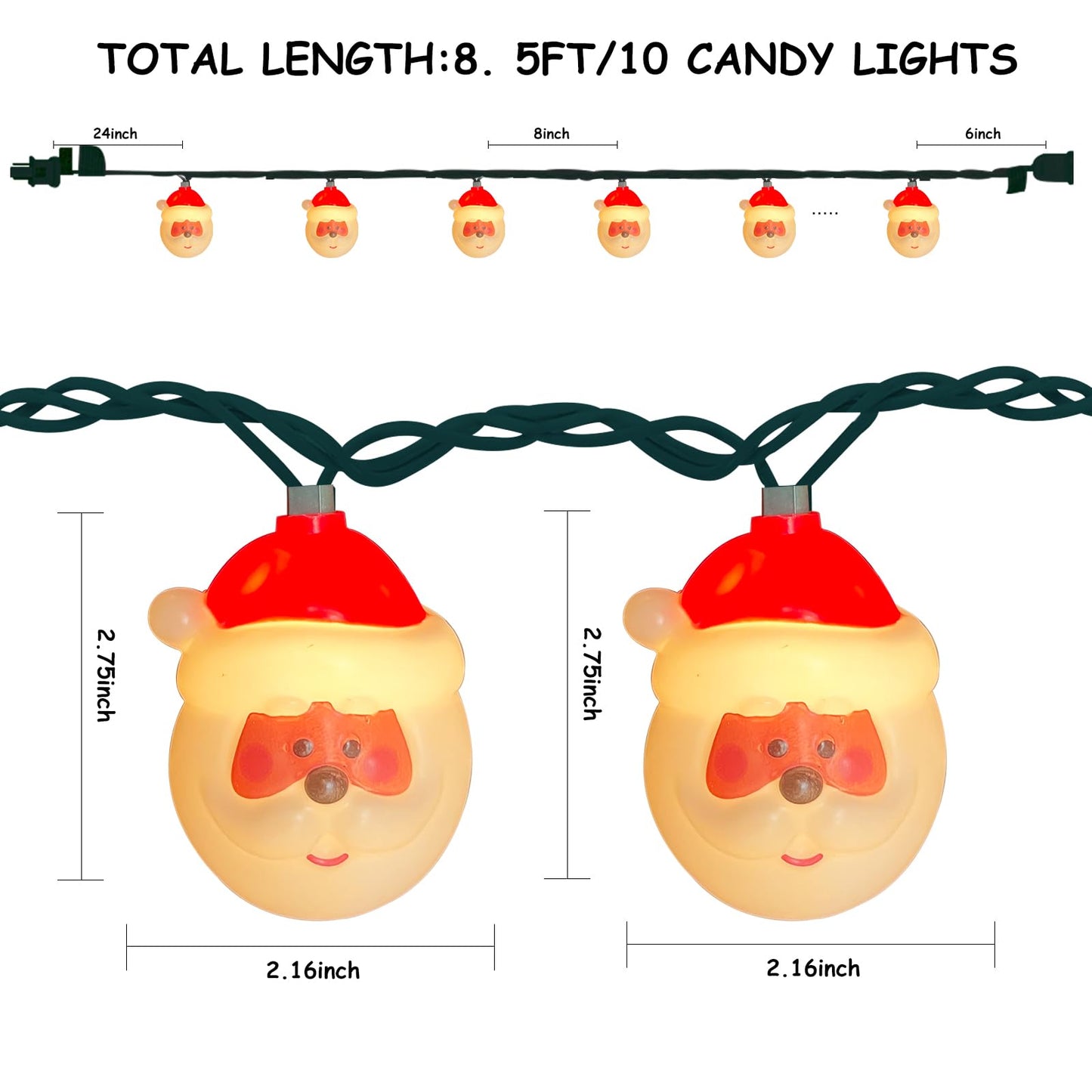 Christmas Santa Claus String Lights, 8.5Ft Christmas Decorations String Lights with 10 Santa Claus, Plug in Waterproof Novelty Fairy Light for Indoor Home Kid's Room Xmas Tree Winter Party Decor