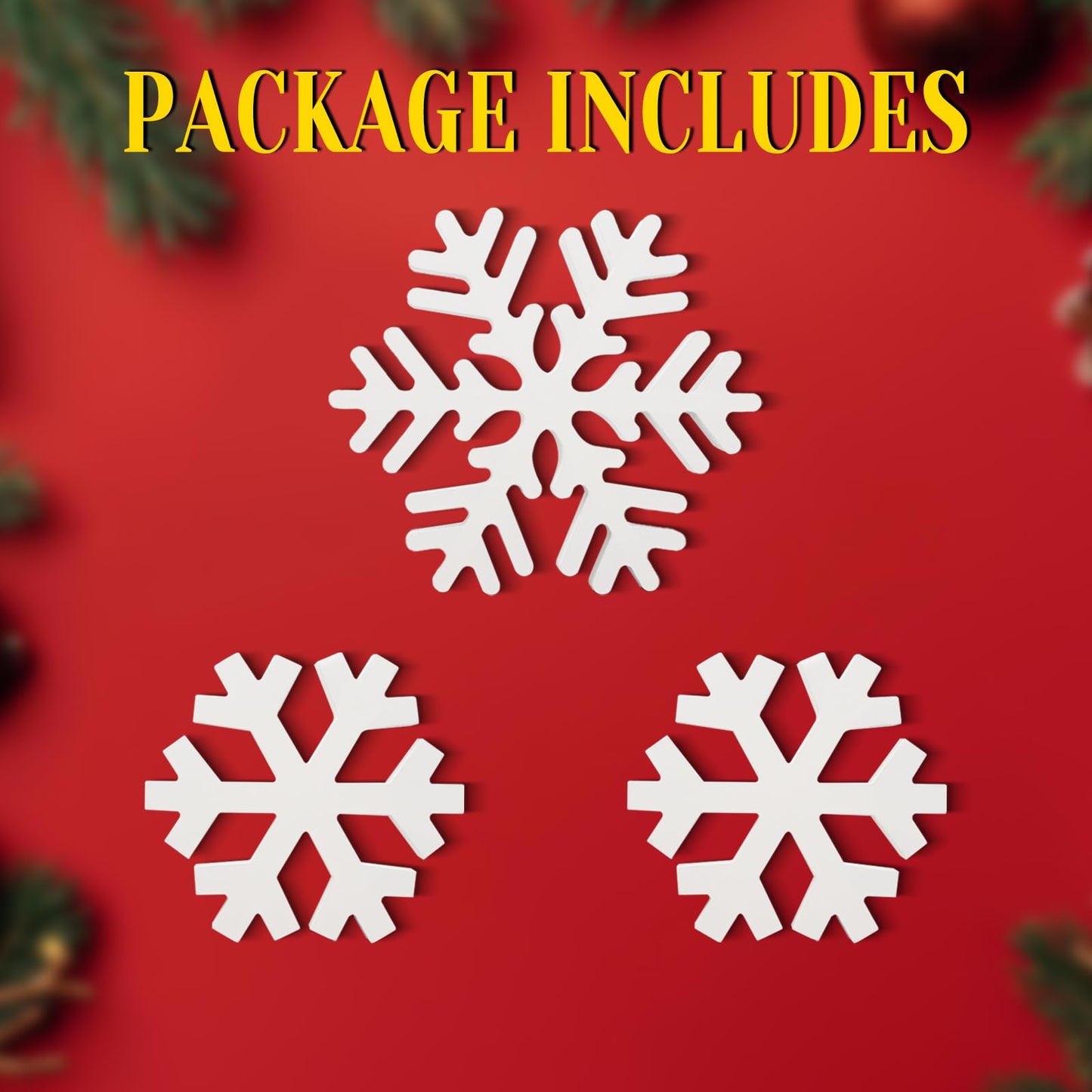 Oeyliz Winter Wooden Snowflake 3 PCS Christmas Wooden Snowflakes Decor Winter Table Decoration Wooden Snowflake Blocks Standing Table Sign Tiered Tray Decoration Xmas Indoor Home Mantle Tabletop Decor