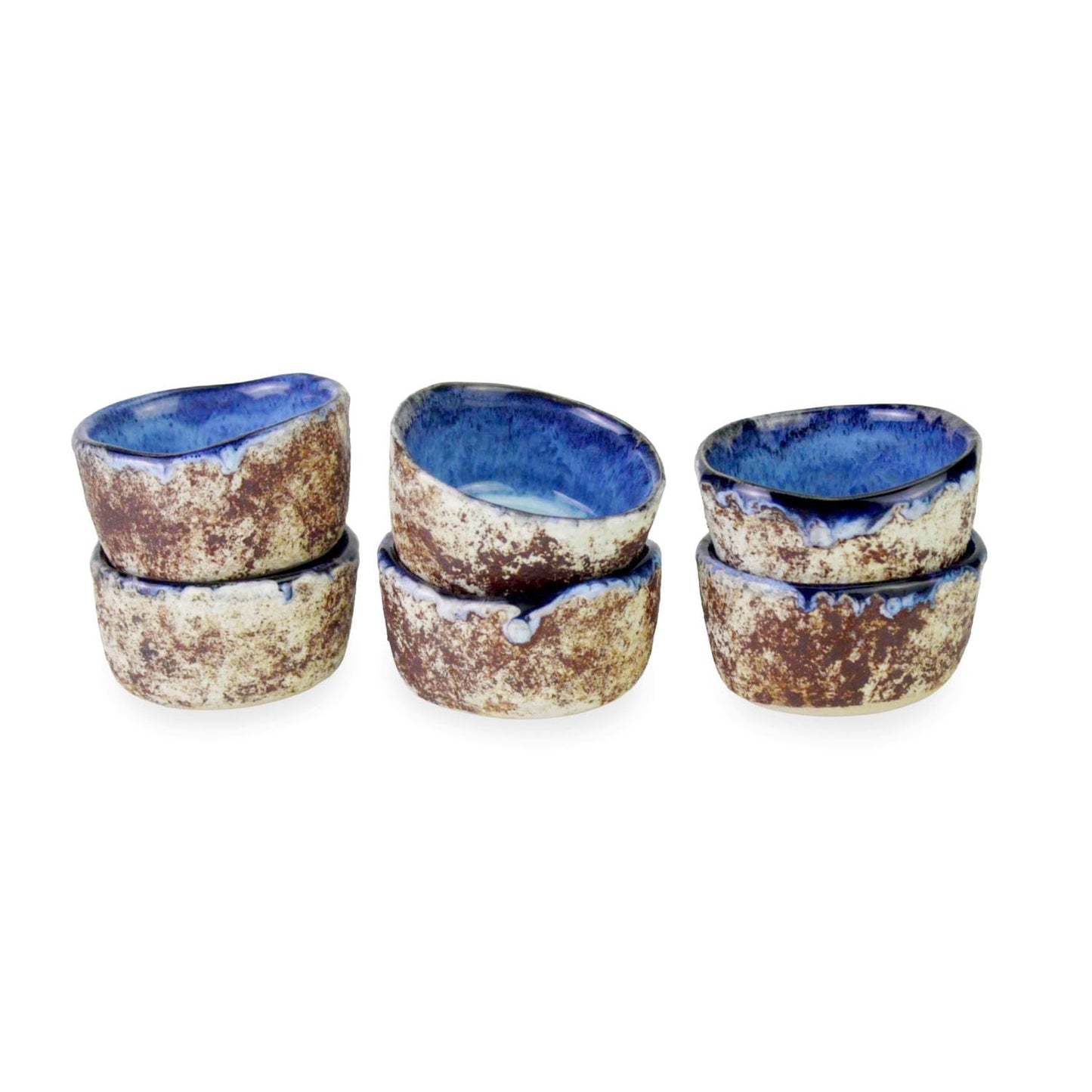 roro 1.5 Inch Handmade Ceramic Pinch Bowls Set of 6, Rustic Coral Reactive Blue