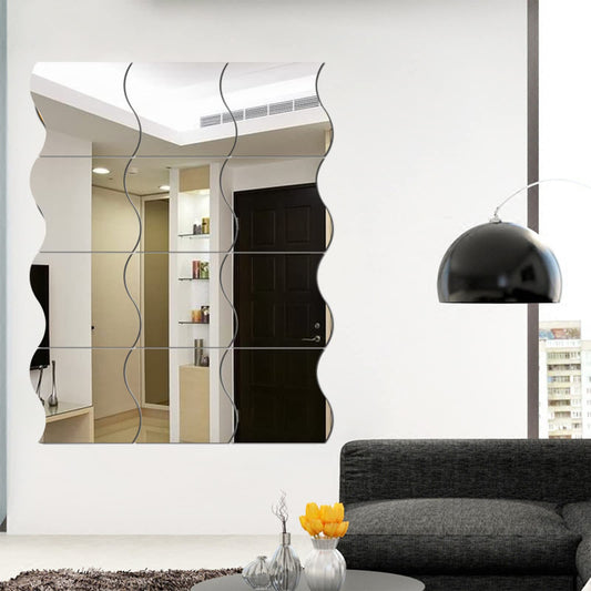 Bixzegg 12PCS Wavy Mirror Wall Stickers Decor, 3D Art DIY Home Decorative Acrylic Mirror for Home Living Room Bedroom Sofa TV Setting Wall Decoration Decor(6.3 * 6.7inches)…