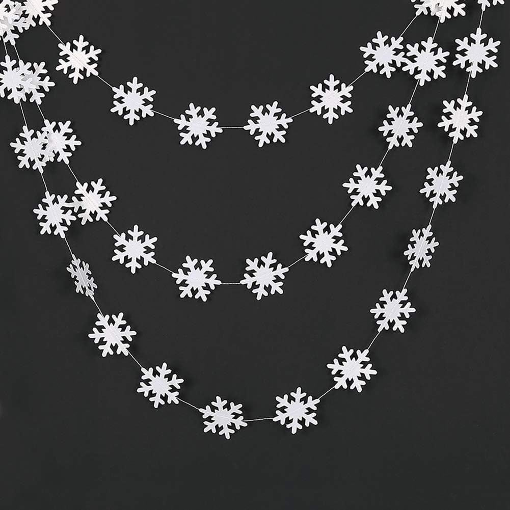 Cheerland Clearance Winter Wonderland Decorations White Snowflake Garland Hanging Paper Snowflakes Decor Snow Flake Streamer for Birthday Holiday Baby Shower Office Classroom January Party Supplies
