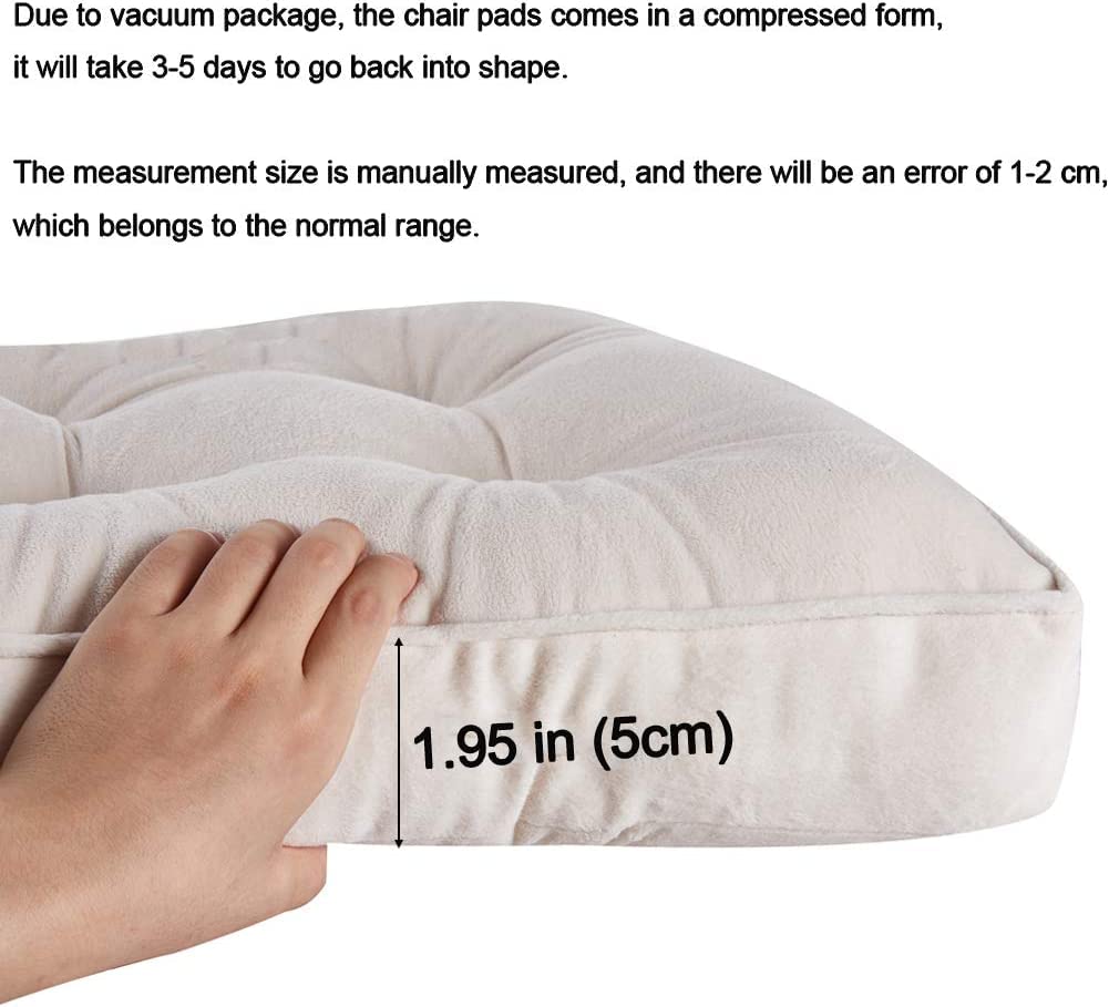 Big Hippo 17x17 Chair Pads with Ties - 1.95" Thick Tufted Seat Cushion for Tailbone Pain Relief - Machine Washable Square Chair Pillow for Hard Wooden Dining Chairs & Office Desk (Beige)