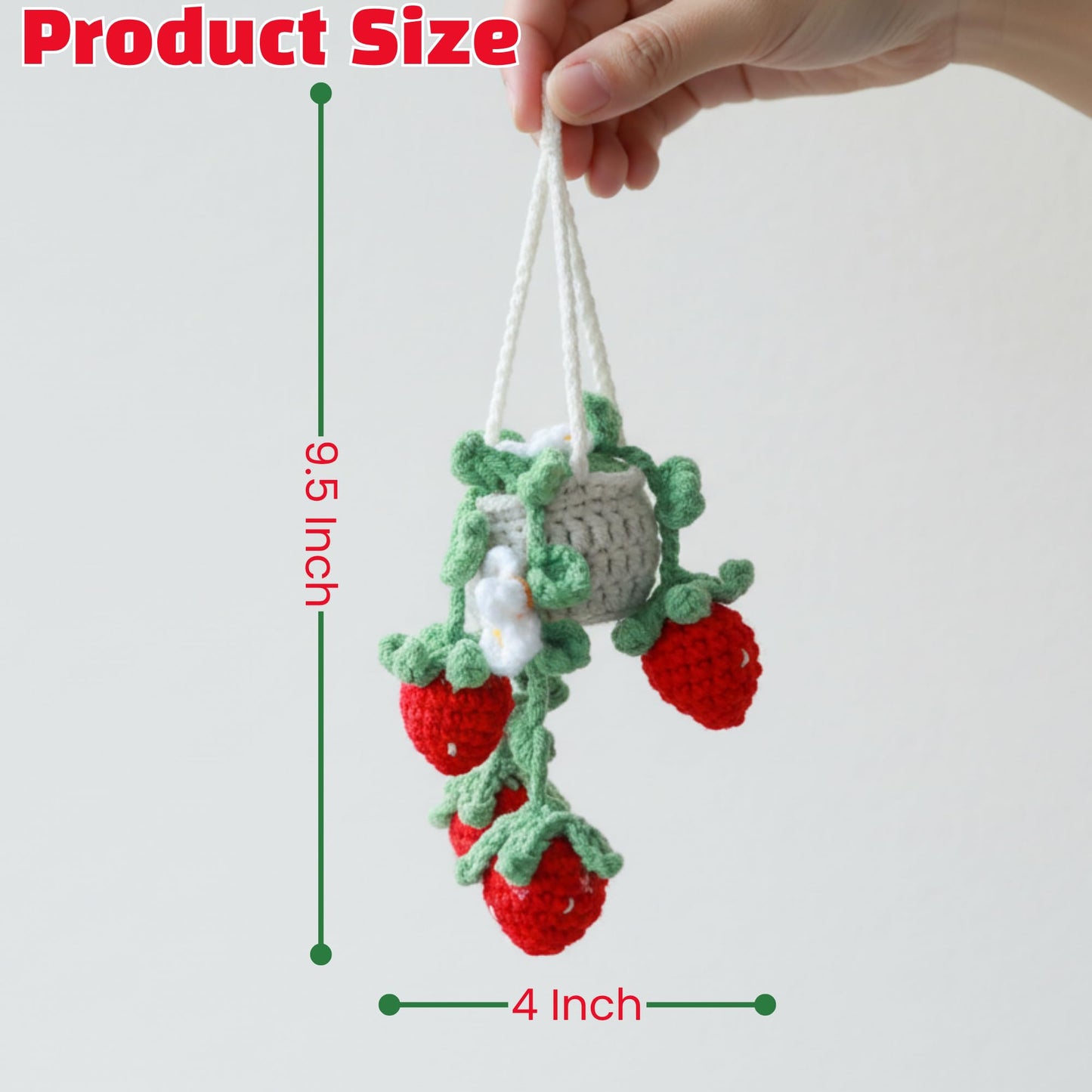 Handmade Strawberry Pot Crochet Car Hanging Ornament, for Mom, Cute Rear View Mirror Car Charm, Yarn Car Accessory for Women (Strawberry Pot)