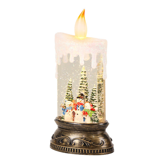 Eldnacele Christmas Music Snow Globe Lantern with 6H Timer Battery Operated & USB Powered Lighted Snowman Family Singing Snow Globe Candle Lamp Spinning Water Glitters Xmas Holiday Decor