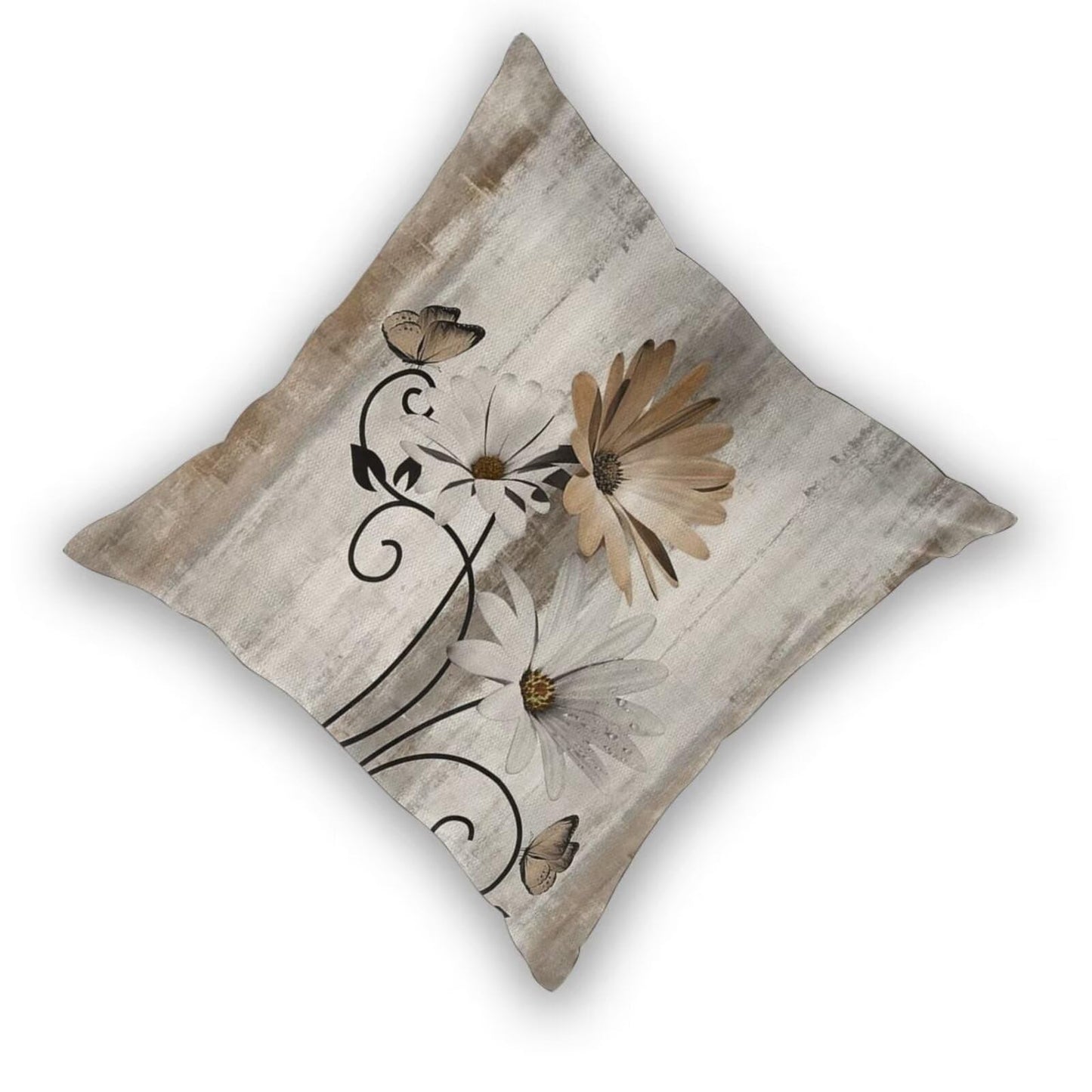 Sunshineyan Brown Floral Pillow Covers 18 x 18 Inch Set of 2 Daisy Floral Butterfly Decorative Throw Pillow Covers Linen Rustic Farmhouse Cushion Cases for Home Sofa Couch Living Room Decor