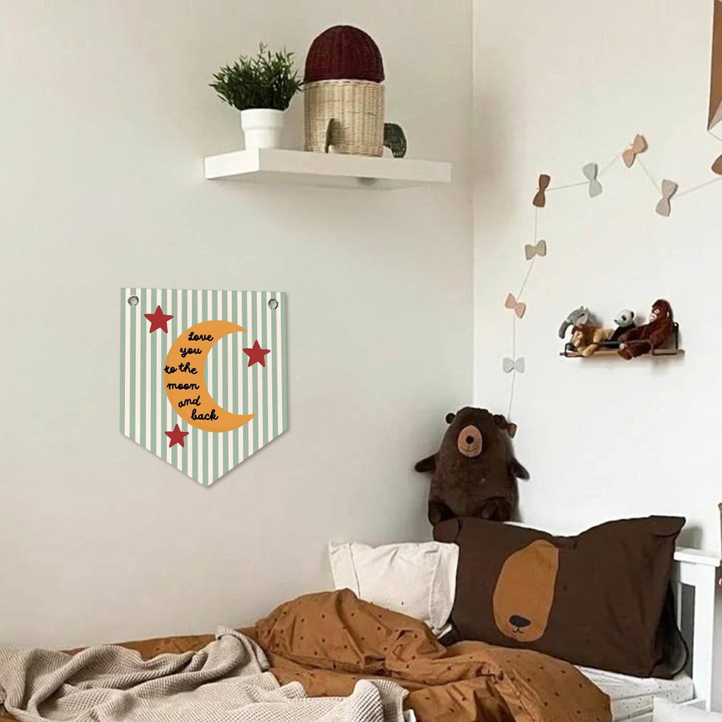 DSHFG Cute Nursery Kids Bedroom Playroom Wall Art Felt Pennant Banner, Love You To The Moon And Back Felt Banner, Kids Nursery Toddler Room Playroom Decorations, 12x14 Inch