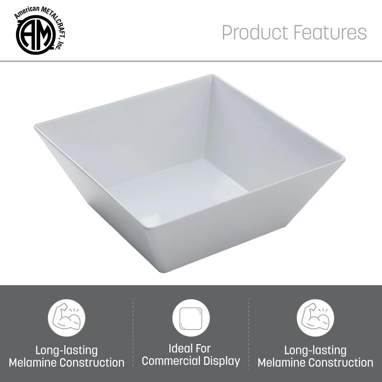 American Metalcraft MELSQ117 Endurance Melamine 12" Square Bowl, 208-Ounce, White