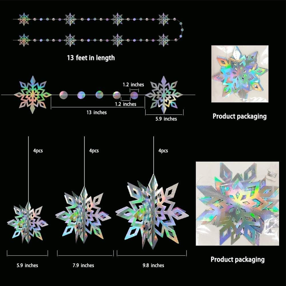 Cheerland Winter Wonderland Decorations Iridescent Snowflakes Garland Holographic 3D Snowflake Streamers for Winter Onederland Birthday Party Decoration Backdrop Office Janurary Party Indoor Supplies