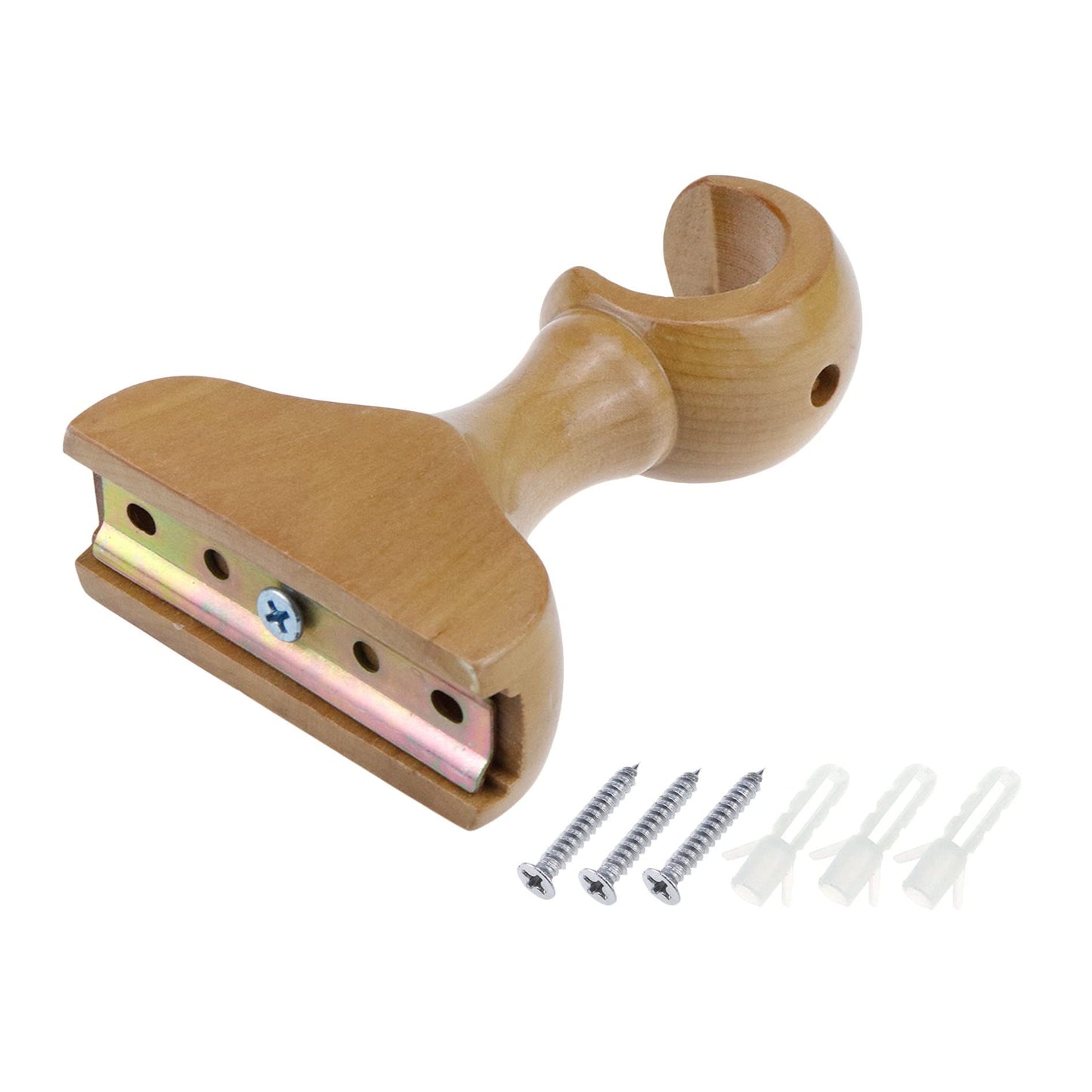 T Tulead Curtain Rod Bracket Wooden Rod Brackets Drapery Curtain Single Bracket Inner Dia: 29mm/1.14", Pack of 2 (Wood Color)
