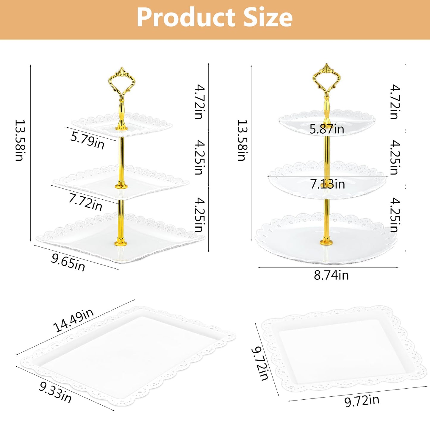 Lazycorner 10 Pcs Dessert Table Display Stands Set , with 4 Pcs 3-Tier Cupcake Stand & 6 Pcs Food Serving Tray - Cookie Tray Rack Serving Tray Cake Display Tower for Wedding Baby Shower Tea Party