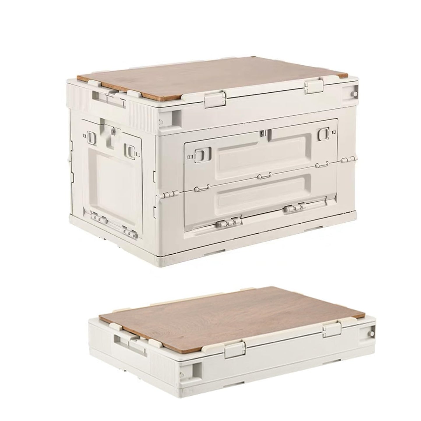 CTESNE 【5-Side Opening】60L Storage Bins with Lids，Portable Foldable Storage Box ，Plastic Stackable Storage Bin for Camp Fishing Car RV,Office (White)