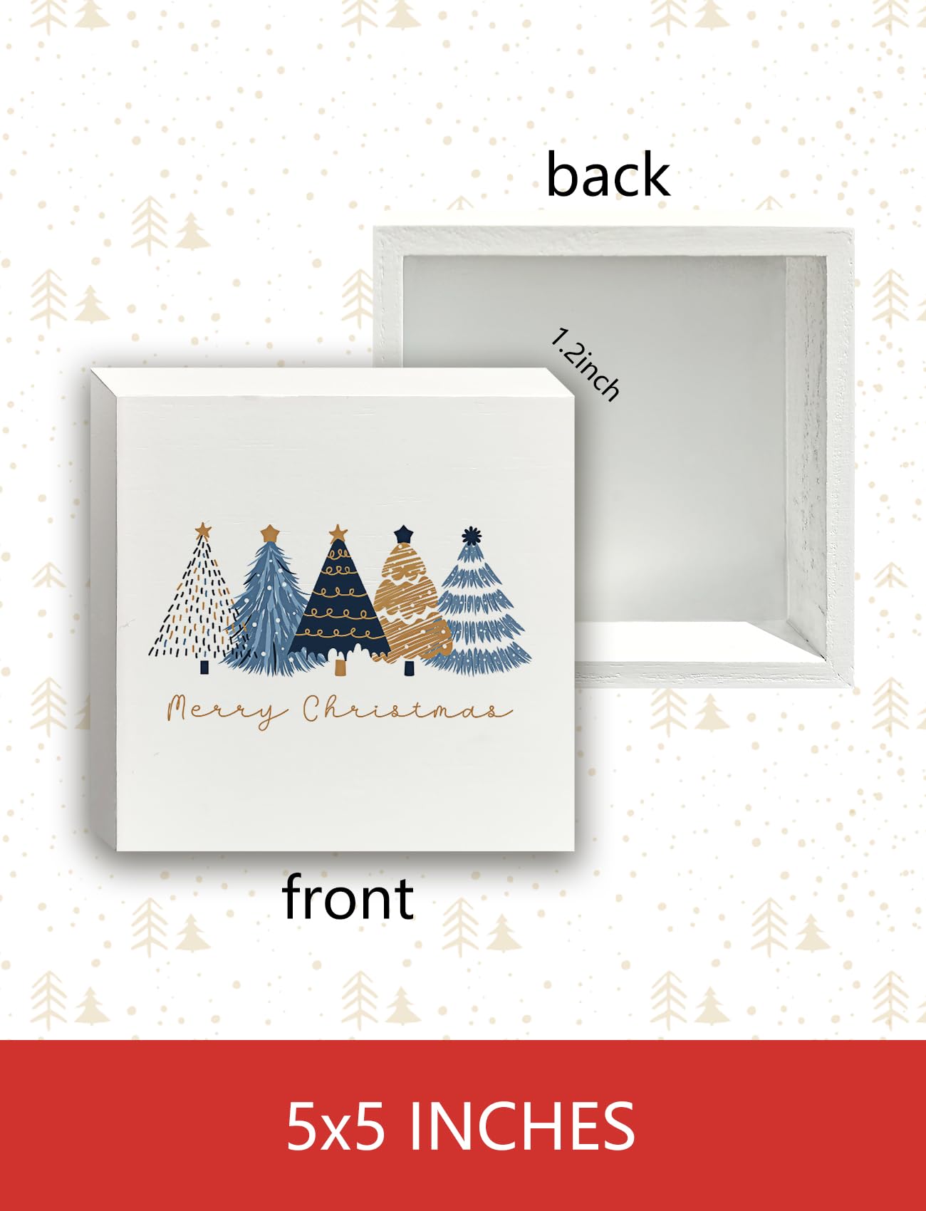 Foritho Navy Blue and Gold Christmas Tree Wooden Box Sign, Preppy Christmas Desk Decor, Merry Xmas Tree Winter Holiday Wood Signs for Home Office Desk Shelf Tabletop Decor,Decorative Signage 5x5 Inch