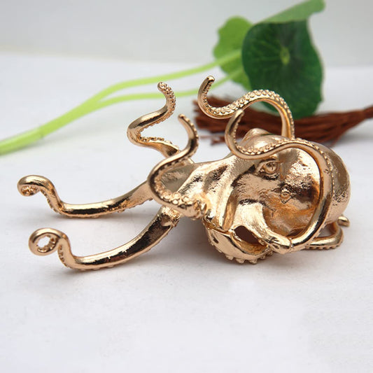 FJXQTCXD Metal Octopus Cuttlefish Figurines Statue Desk Stand for Phone Bracket Pen Spectacles Holder Car Ornaments Home Decor Crafts (Gold)