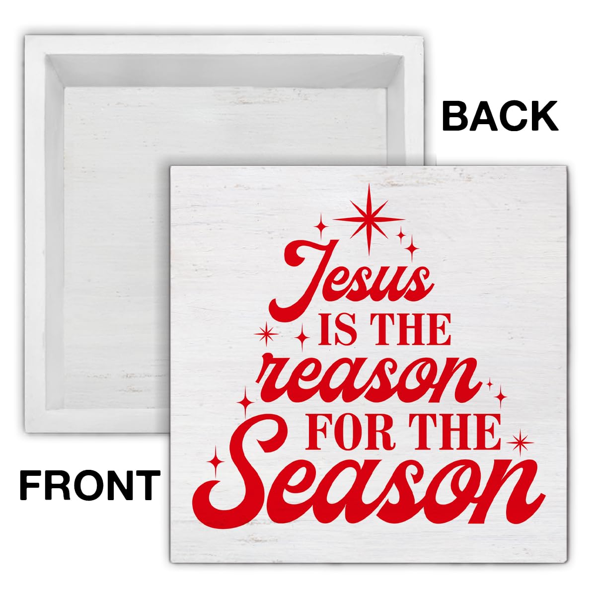 Mukjyuyi Rustic Christmas Wooden Box Sign, 5 x 5 Inches, Jesus Is the Reason for the Season, Christmas Decorative Sign for Home, Office, Bedroom