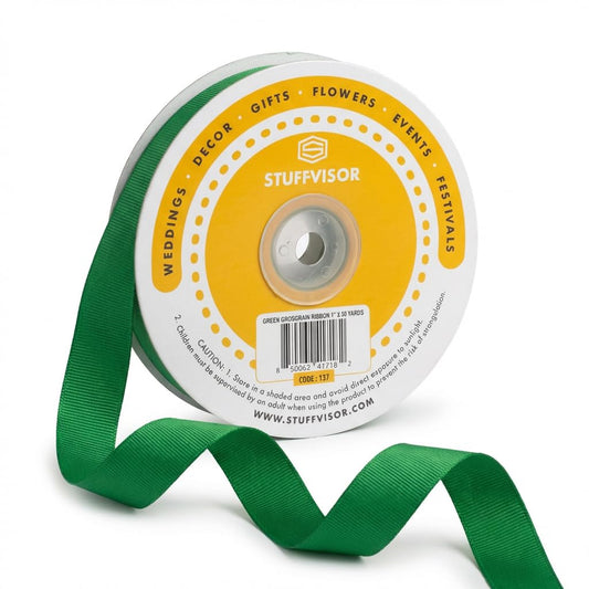Stuffvisor Green Grosgrain Ribbon 1 Inch x 50 Yards Double Faced Solid Color Polyester Ribbon Semi Gloss Wide Decorative Ribbon for Gift Wrap Bows Décor