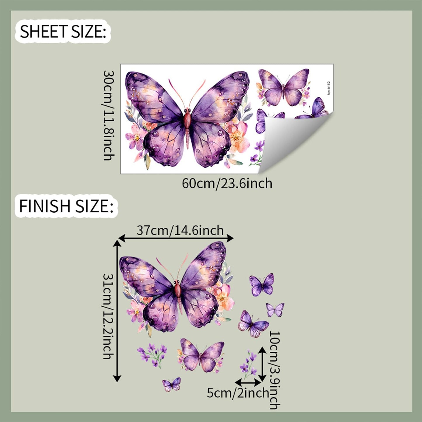 Purple Butterfly Wall Decals Removable Purple Butterflies with Flowers Wall Stickers Peel and Stick Vinyl Butterfly Art Wall Decor for Living Room Bedroom Nursery Bathroom Classroom Decorations