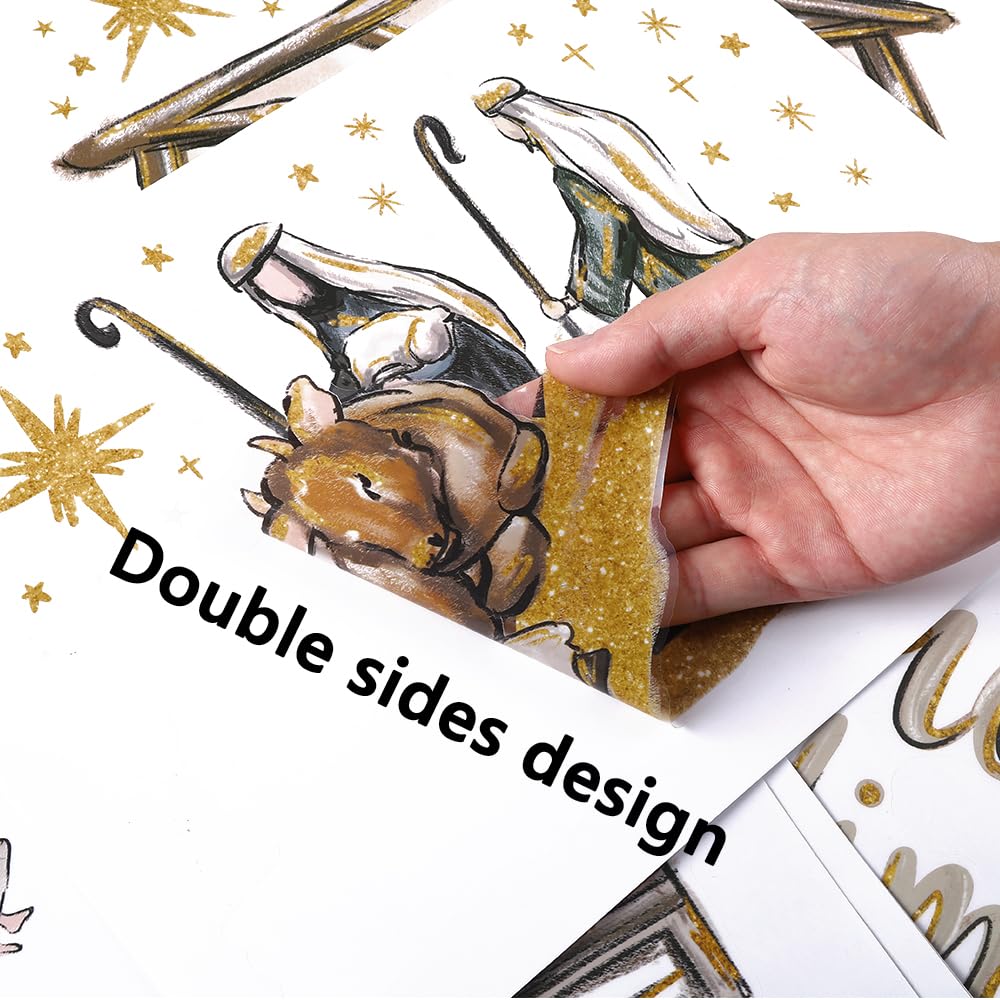 DULEFUN Christmas Window Clings 6 Sheets Jesus Nativity Window Stickers Decals Double-Sided Christmas Glass Window Decoration for Xmas Home Kitchen Office Decor Winter Holiday New Year