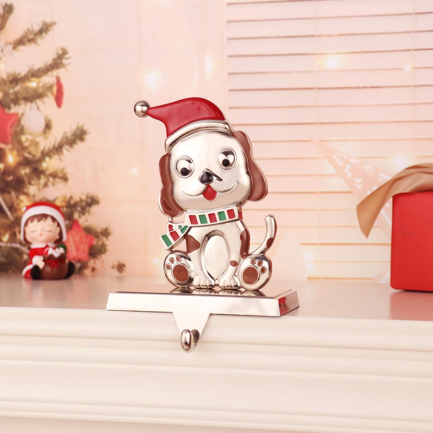 Kosmeey 1 Pcs Christmas Stocking Holder for Mantel-Christmas Dog Stocking Hanger for Mantle, Alloy Metal Christmas Stocking Holder for Fireplace Mantle, Heavy Stocking Hooks for Xmas Decoration