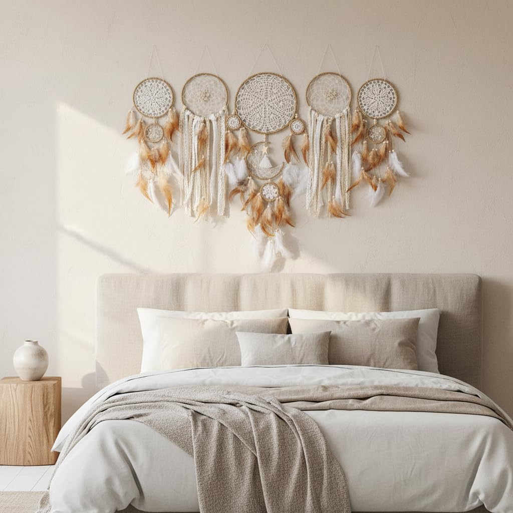 Dream Catchers Boho Wall Decor Moon and Sun Feather Handmade Traditional Dream Catcher Wall Hanging Decor for Kids Bedroom Adult Living Room Home Bohemian Decorations (Camels Set)