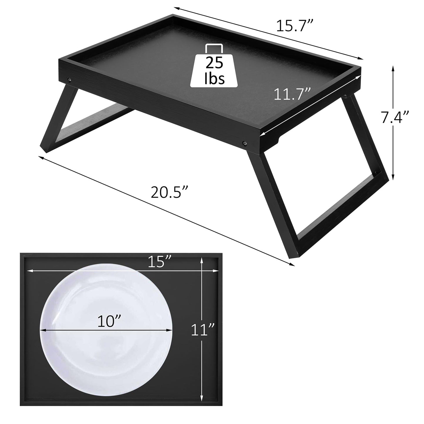 Kaukinye Bamboo Bed Tray Table with Foldable Legs, Breakfast Tray, Laptop Desk for Bed or Sofa,Food,Dinner,Serving,TV Table Kitchen, Eating,Working, Reading(Black)