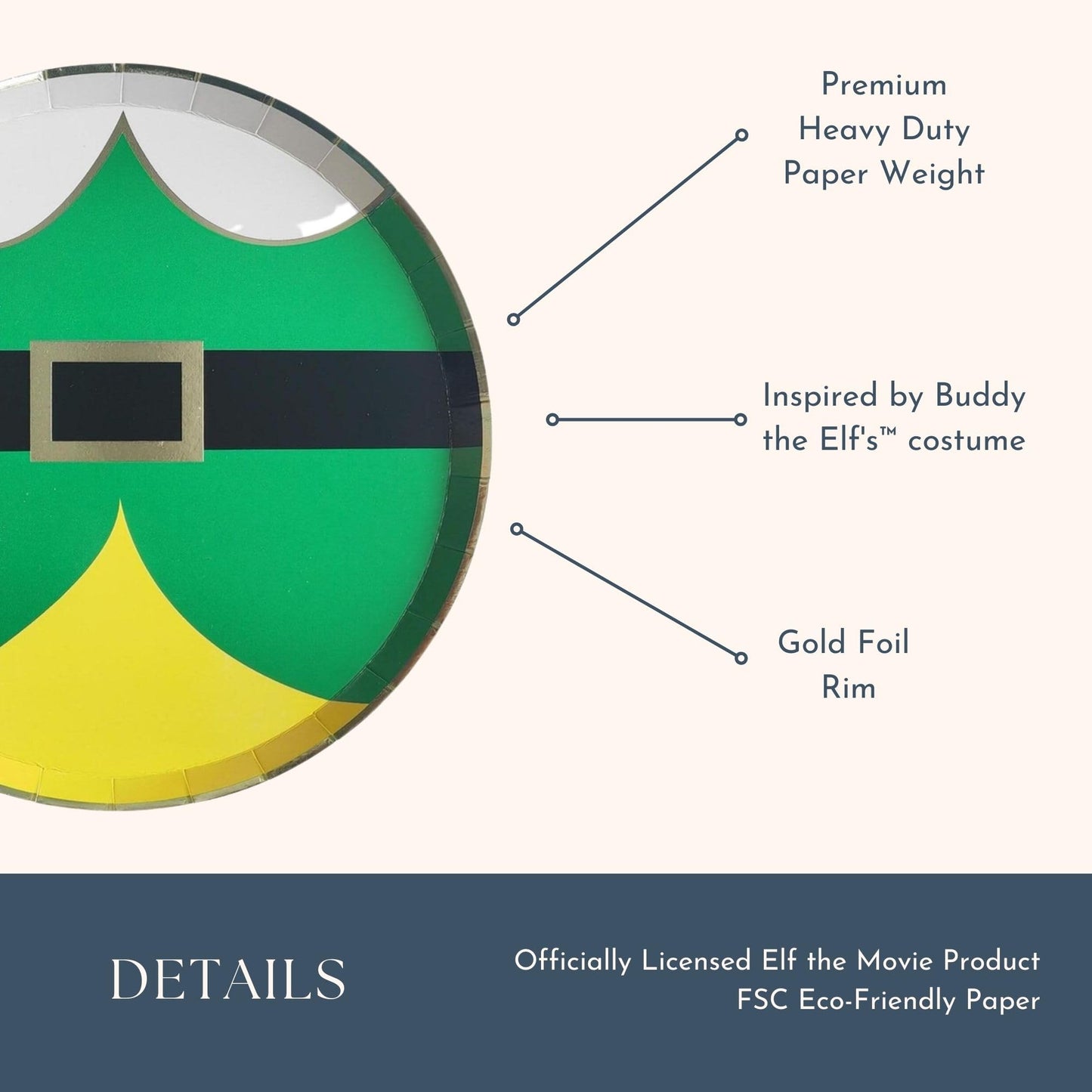 Elf Merchandise Small Plates by Bonjour Fete | Elf Christmas Décor, Birthday Decorations, Buddy the Elf, Disposable Plates| 8.25" D (8 Pack)