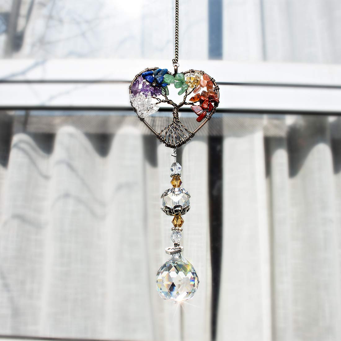 H&D HYALINE & DORA Suncatcher Window Hanging Tree of Life Heart Shaped Crystal Ball Prism Drop Pendant