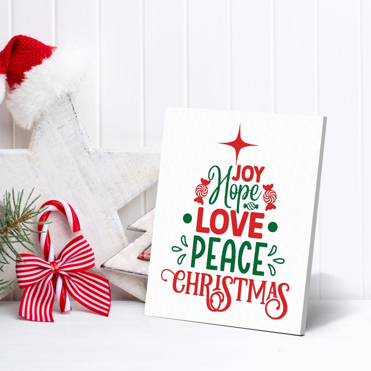 Christmas Decorations - Trendy Wishes Xmas Tree Wall Art Print Picture Artwork - Indoor Modern Holiday Christmas Gifts Home Decor for Wall Table Mantel 8"x10" Framed