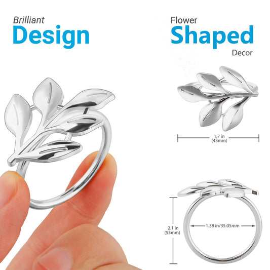 URWOOW Leaf Napkin Ring Holder Set of 12 Silver Color Dining Table Décor for Wedding Party Dinner Banquet Thanksgiving Halloween (Silver 12pcs)