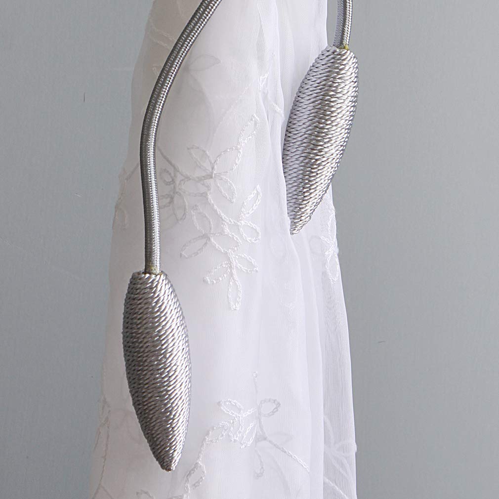 Valea Home 2 Pieces Curtain Tiebacks Clips Creative Window Drape Twist Tie Backs European Style Custom Made Curtain Holders Decorative Draperies Holdbacks, Silver Grey