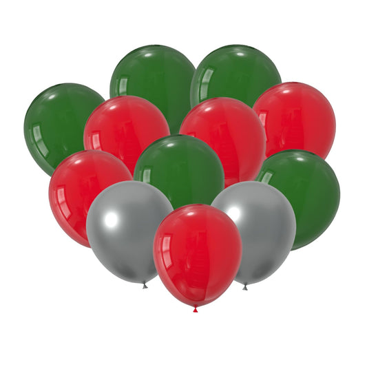JODIDI 100 Pcs Christmas Balloons - 12 Inch Red Green Sliver Latex Balloons Mix for Xmas, Holiday & New Year Party Decorations (Red Dark Green And Sliver)