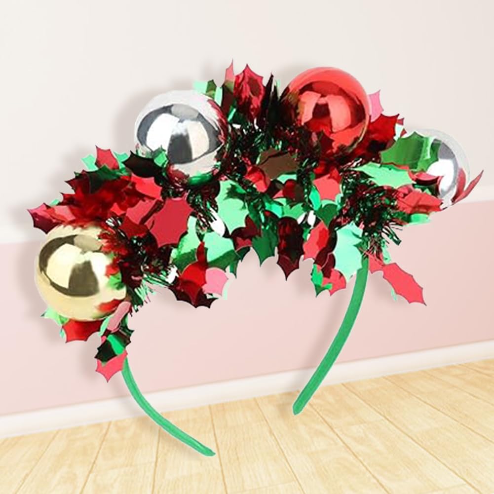RUPOFUZA Christmas Headbands for Women Girls Glitter Tassel Headband Merry Christmas Headwear Colorful Balls Hair Bands for Festive Party Hair Accessories Holiday New Year Headpiece-1PCS