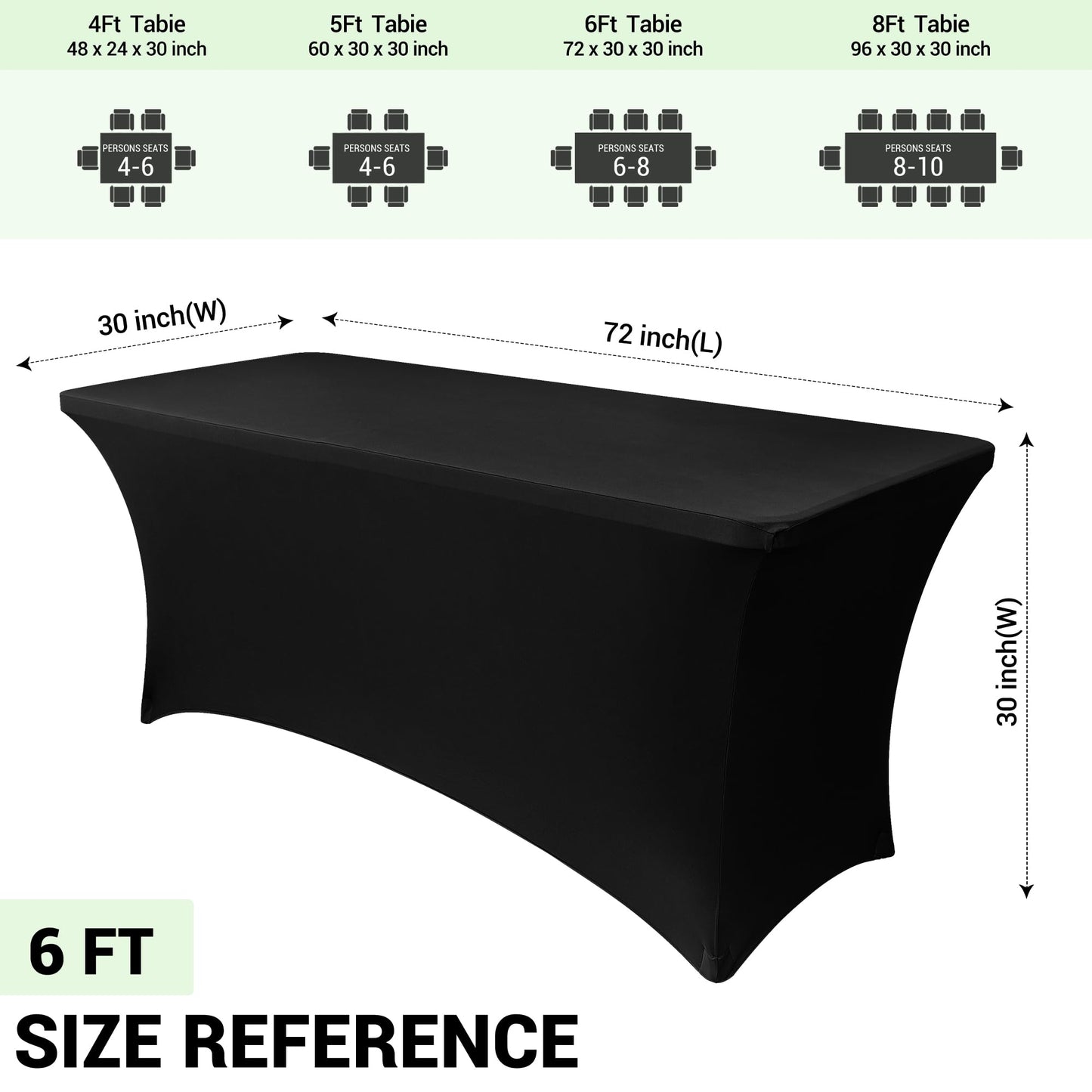 Obstal 6ft Stretch Black Spandex Table Cloth for Standard Folding Tables - 2 Pack Universal Rectangular Fitted Tablecloth Protector for Wedding, Trade Show, Vendor Stand