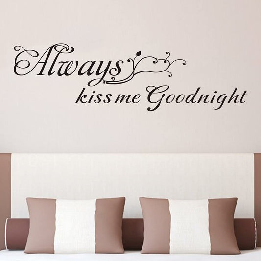 AnFigure Always Kiss Me Goodnight Wall Decal, Bedroom Wall Stickers, Women Family Quotes Couples Love Romantic Marriage Bed Inspirational Bathroom Sayings Words Vinyl Art Home Decor Stickers 45"X13"
