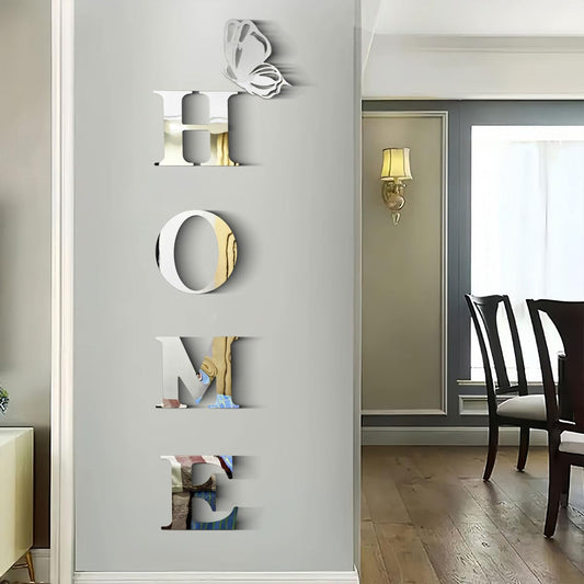 CEUQIESO Home Wall Decor Acrylic Mirror Letters Signs Mirrors, Home Mirror Stickers Wall Decorations Silver Decor for Living Room Bedroom Decals