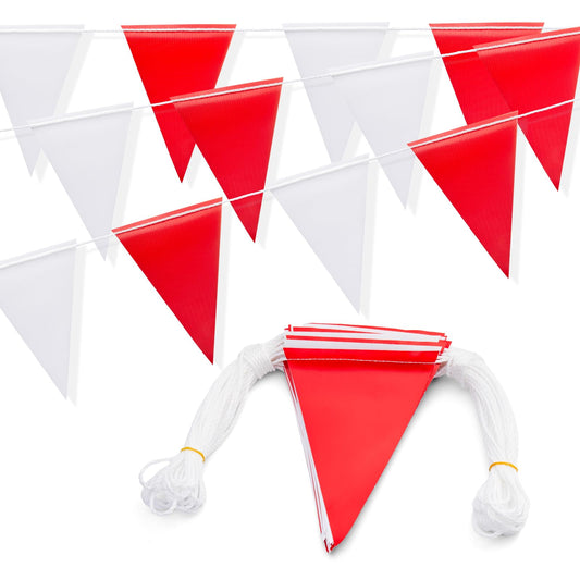Heavy Duty Pennant Banner Flags with Warning Signs - Multipurpose 105FT OSHA Colored Safety Alert Flags for Party,Construction Sites, Industrial Zones, and Events(RED+WHITE,45pcs,105FT)