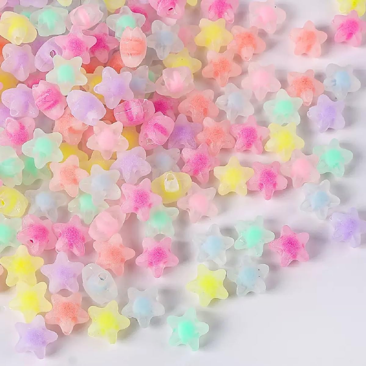 MoMolly 200 Pcs Beads for Crafts with Holes Pony Frosted Acrylic Filler Spacer Beads Bulk Star Shape for DIY Crafts Decoration and Jewelry Making