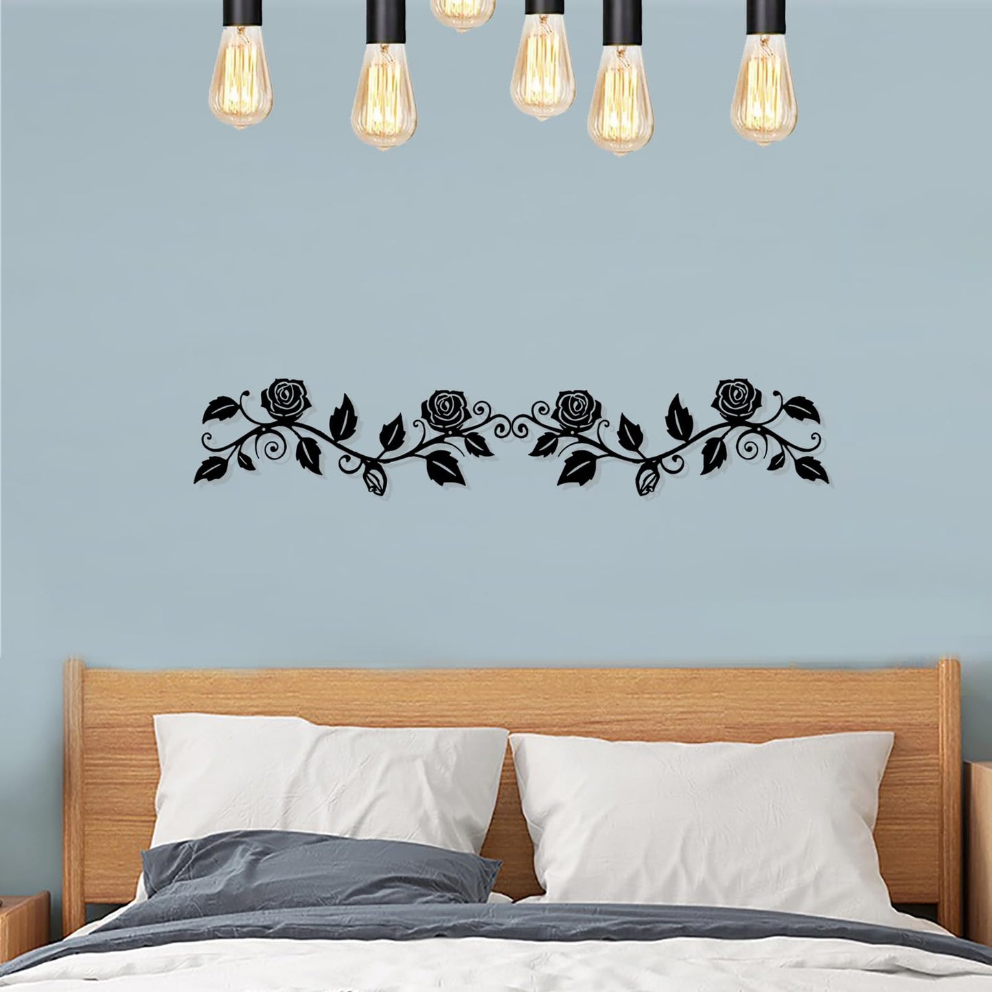 DUOOLN 2 Pcs Metal Rose Tree Leaf Wall Decor, Long Iron Scroll Vine Wall Art Above, Rustic Hanging Sign Flowers Sculpture, For Above Door Living Room Office Indoor And Outdoor Decoration - Black