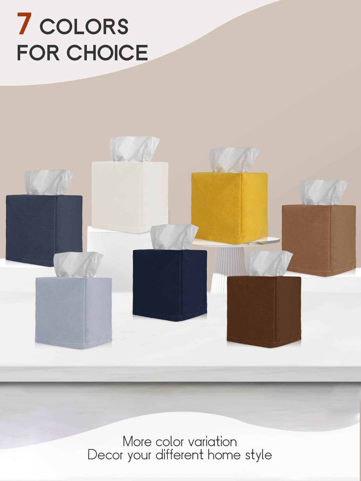 Tissue Box Cover, Reusable Fabric Tissue Holder, Square Canvas Tissue Holders Decorative for Bathroom Vanity Countertop, Bedroom, Tabletop and Living Room