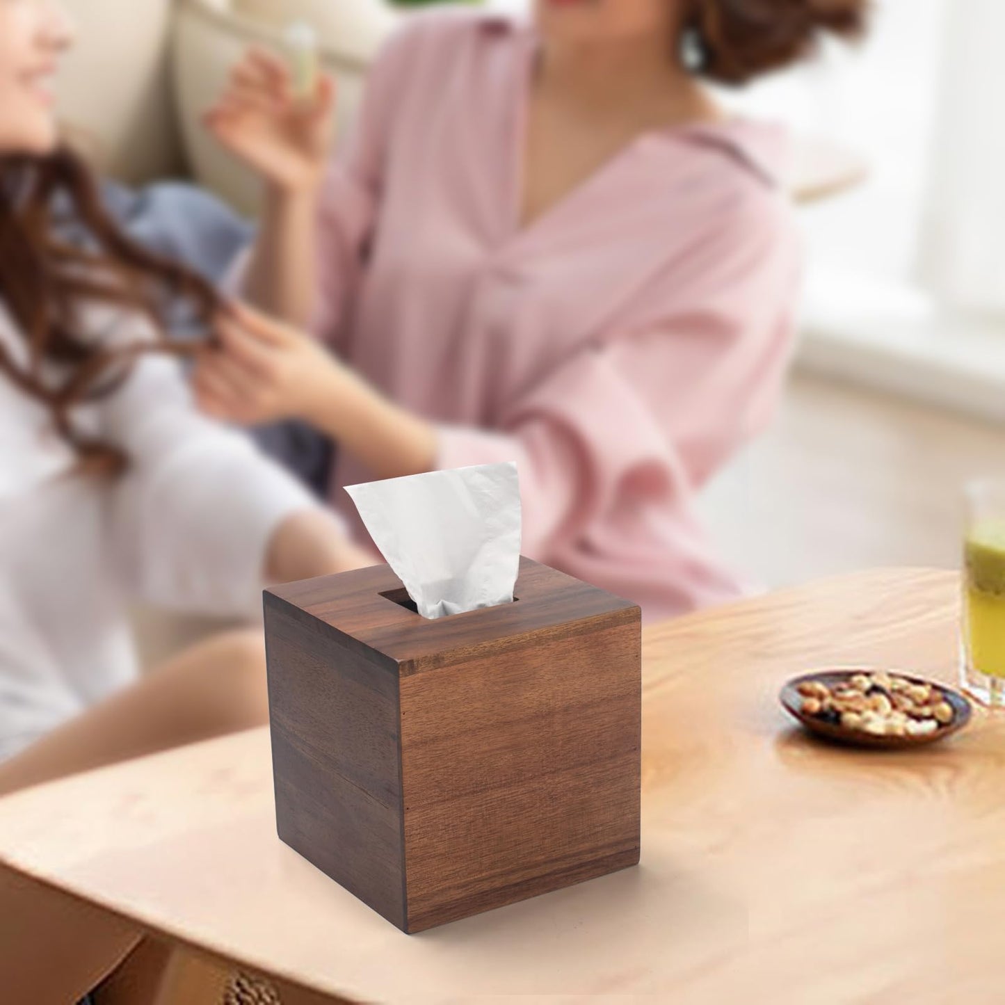 Tissue Box Cover, Square Tissue Box Holder, Acacia Wood Facial Paper Holder for Bathroom, Bedroom, Dinner Table, Office (2 Pack, 5.7 x 5.7 x 5.7 inch)