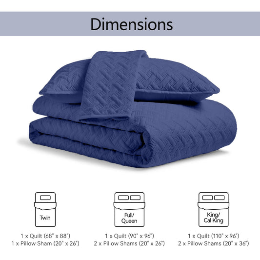 FLYMME Quilts Queen Size - Ultra Soft Navy Blue Quilt Lightweight Microfiber Bedspreads, Classic Basket Weave Pattern Bedspread Bed Coverlet 3 Pieces for All-Season (1 Quilt, 2 Pillow Shams)