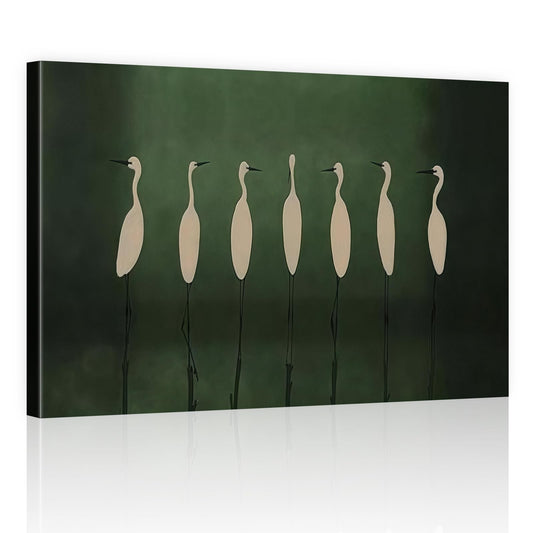 ALMLZL Egret Canvas Wall Art Elegant White Birds Heron Poster Minimalist Coastal Bird Silhouette Print Modern Peaceful Nature Wildlife Wall Decor Bedroom Living Room Library Office Framed 12x16 Inch