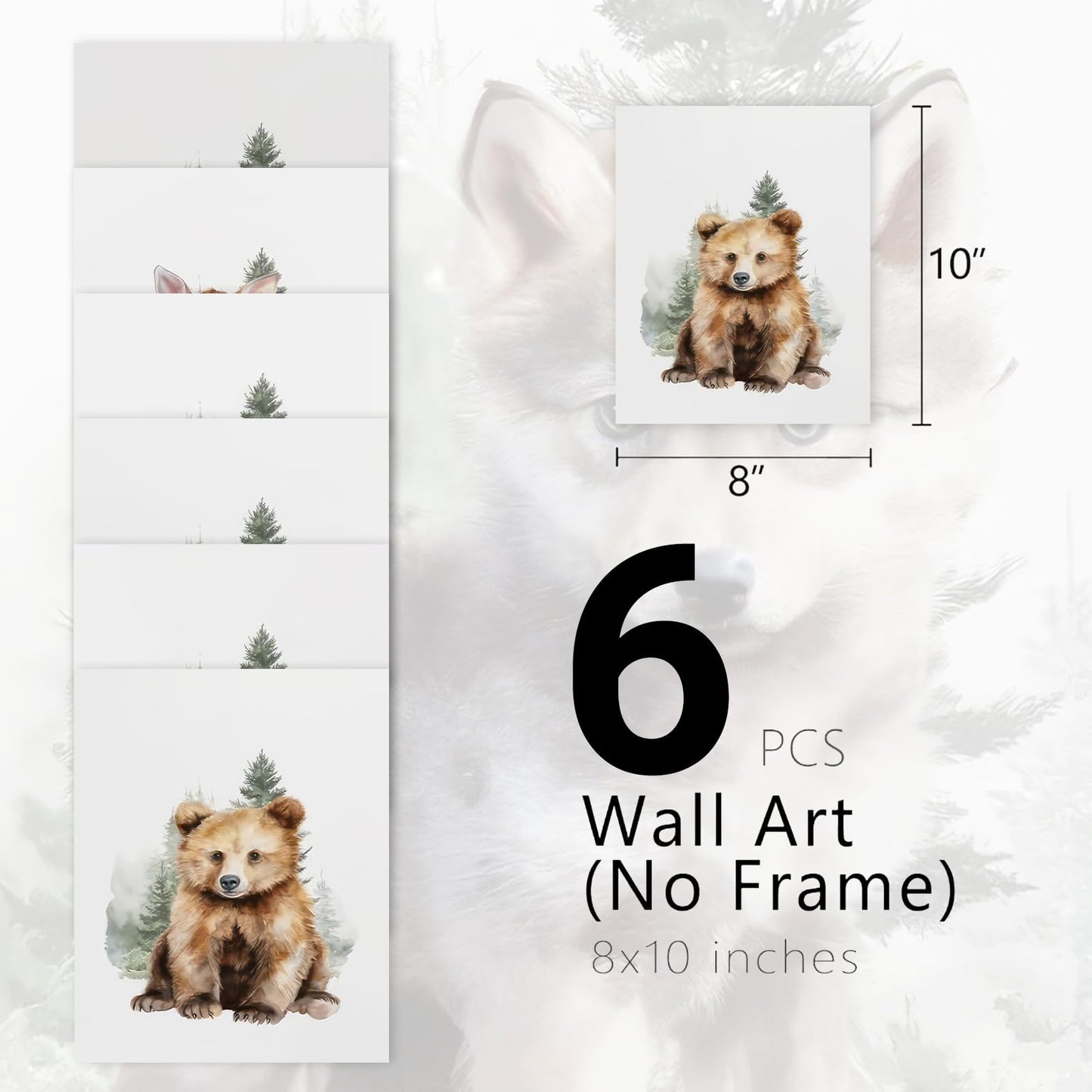 Aroutde 6Pcs Woodland Animal Canvas Wall Art Funny Nursery Room Decor Rabbit Bear Deer Fox Prints Baby Animal Bedroom Picture for Boy Girl Playroom Decoration (8x10 Inch, Unframed)