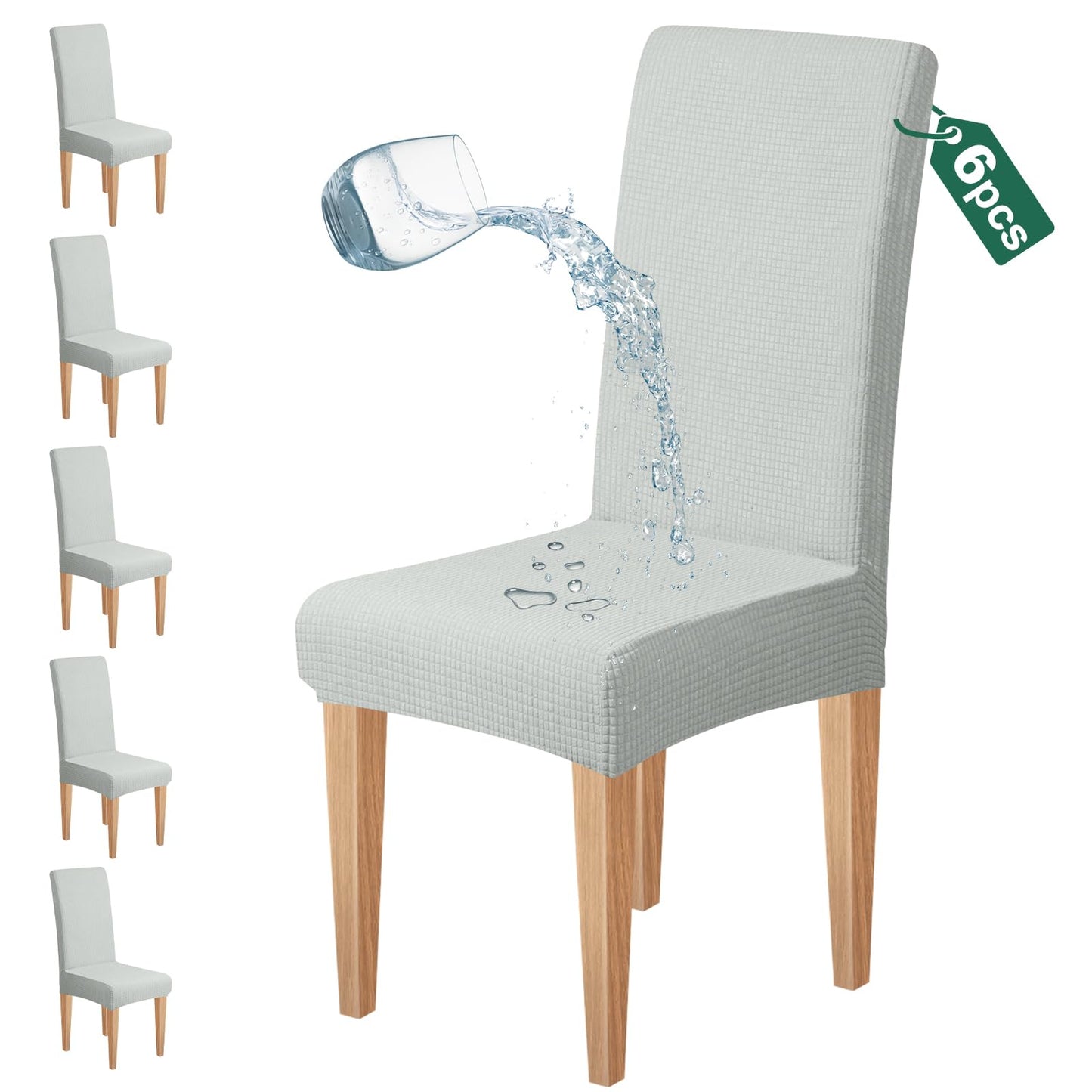 Dioxide Waterproof Chair Covers for Dining Chairs, Stretch Dining Chair Covers Set of 6, Parson Chair Slipcovers, Removable Washable Kitchen Chairs Seat Covers Protectors for Home Restaurant Banquet