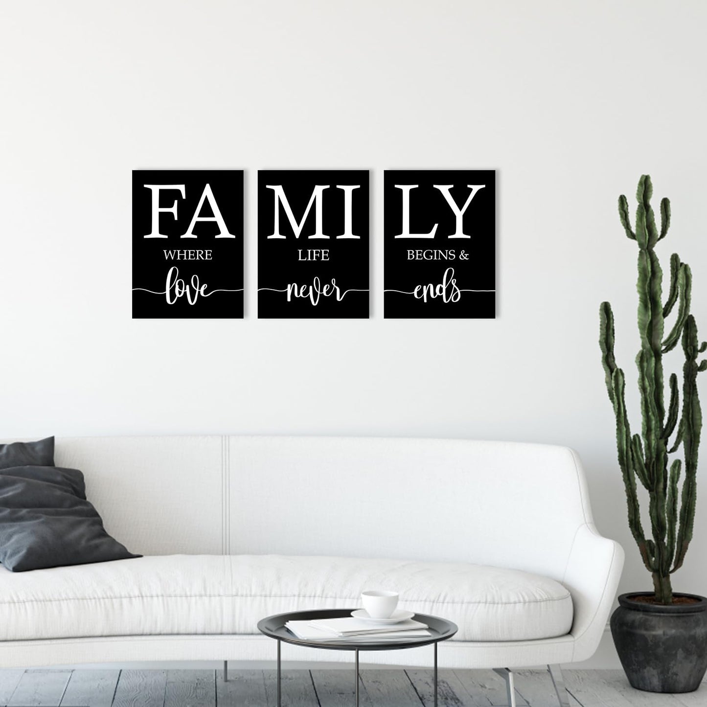 Family Where Life Begins And Love Never Ends Wall Art:3 Piece Love Quotes Wall Decor Above Bed,Modern Minimalist Family Signs Country Farmhouse Decor for Living Room Bedroom 12"x16"