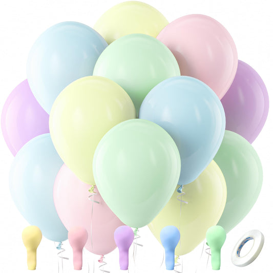Bezente Pastel Balloons Latex Party Balloons, 100 Pack 12 inch Round Helium Multicolor Macaron Balloons for Easter Birthday Rainbow Party Bridal Shower Wedding Decorations